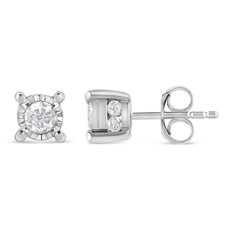 Bids.com .925 Sterling Silver 1.0 Cttw Round Brilliant-Cut Diamond Miracle-Set Solitaire Stud Earrings (H-I Color, I2-I3 Clarity) Earrings White Smoke White.Sterling Silver / 1.02