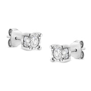 Bids.com .925 Sterling Silver 1.0 Cttw Round Brilliant-Cut Diamond Miracle-Set Solitaire Stud Earrings (H-I Color, I2-I3 Clarity) Earrings White Smoke White.Sterling Silver / 1.02