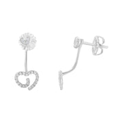 Bids.com .925 Sterling Silver 1/4 Cttw Diamond Swirl Heart Front/Back Earrings (I-J Color, I2-I3 Clarity) Earrings White Smoke White.Sterling Silver / 0.26