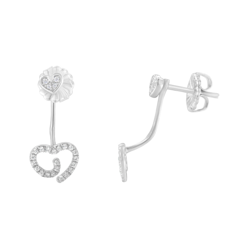 Bids.com .925 Sterling Silver 1/4 Cttw Diamond Swirl Heart Front/Back Earrings (I-J Color, I2-I3 Clarity) Earrings White Smoke White.Sterling Silver / 0.26