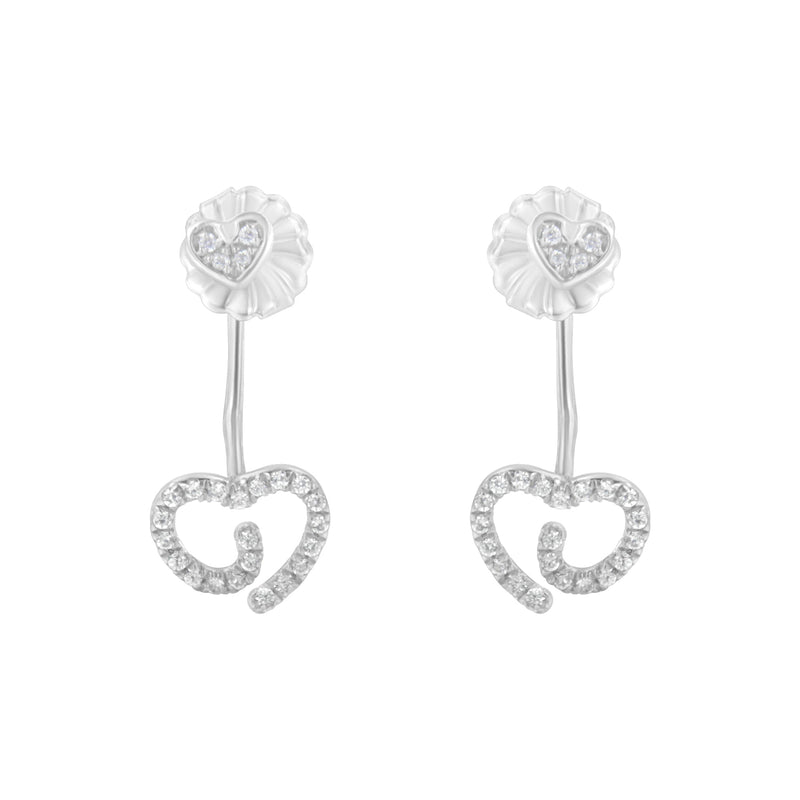 Bids.com .925 Sterling Silver 1/4 Cttw Diamond Swirl Heart Front/Back Earrings (I-J Color, I2-I3 Clarity) Earrings White Smoke White.Sterling Silver / 0.26