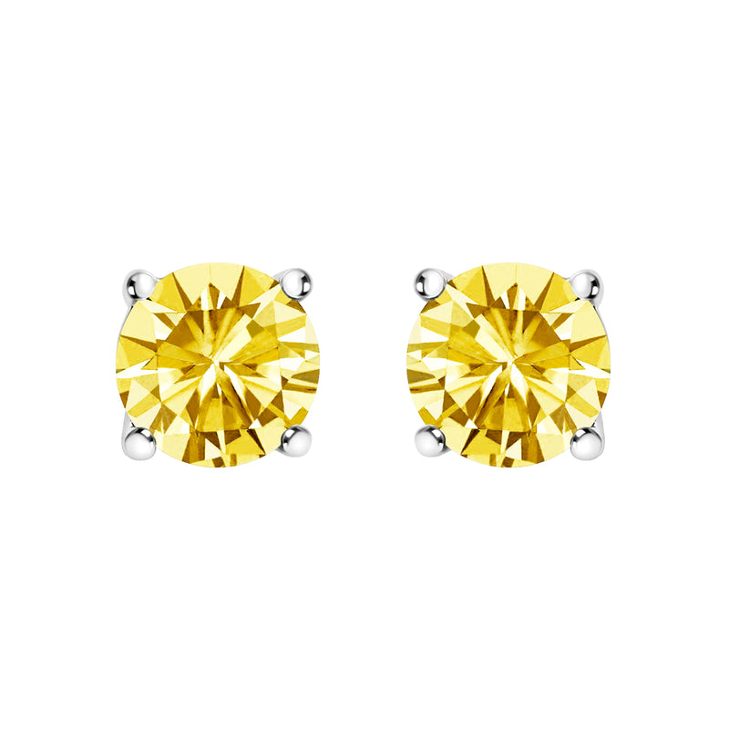Bids.com 14K White Gold 1.0 Cttw Lab Grown Yellow Diamond Solitaire Stud Earrings (Yellow Color, VS2-SI1 Clarity) Earrings White Smoke White.Gold / 2