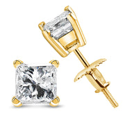 Bids.com 14K Yellow Gold 1/2 Cttw Princess Cut Diamond Solitaire Stud Earrings with Screwbacks (I-J Color, SI2-I1 Clarity) Earrings White Smoke Yellow.Gold / 0.5