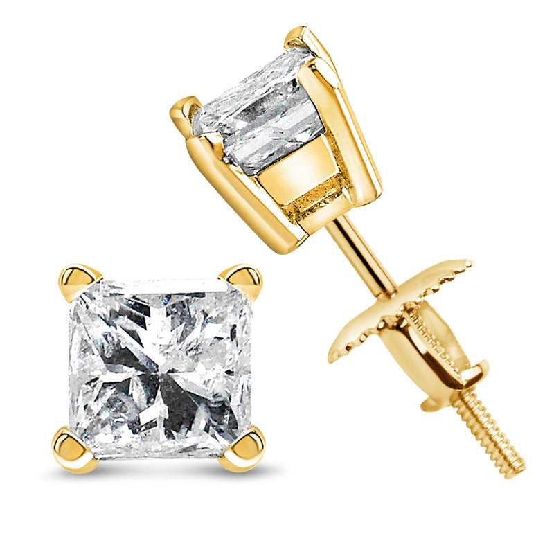 Bids.com 14K Yellow Gold 1/2 Cttw Princess Cut Diamond Solitaire Stud Earrings with Screwbacks (I-J Color, SI2-I1 Clarity) Earrings White Smoke Yellow.Gold / 0.5