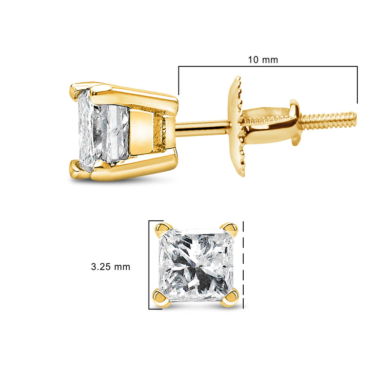 Bids.com 14K Yellow Gold 1/2 Cttw Princess Cut Diamond Solitaire Stud Earrings with Screwbacks (I-J Color, SI2-I1 Clarity) Earrings White Smoke Yellow.Gold / 0.5