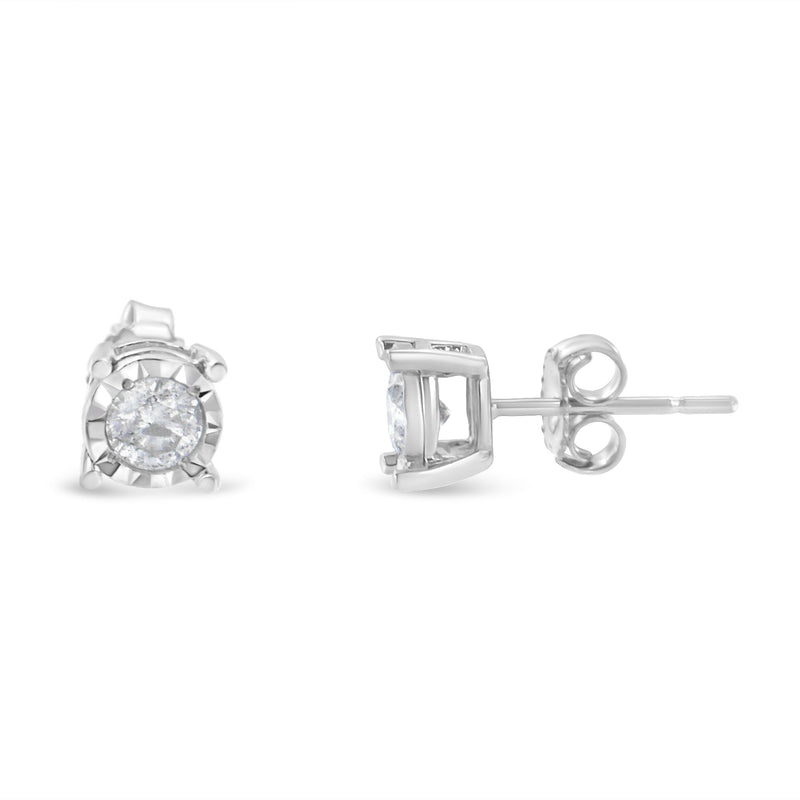 Bids.com .925 Sterling Silver 1/2 Cttw Near Colorless Round Brilliant-Cut Diamond Miracle-Set Stud Earrings (H-I Color, I2-I3 Clarity) Earrings White Smoke White.Sterling Silver / 0.5