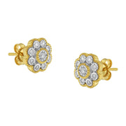 Bids.com 14K Yellow Gold Plated .925 Sterling Silver 1/6 Cttw Miracle-Plate Set Diamond Floral Stud Earrings (I-J Color, I2-I3 Clarity) Earrings White Smoke Yellow.Sterling Silver / 0.15