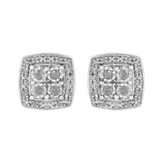 Bids.com .925 Sterling Silver 1/4 cttw Round Cut Diamond Square Shape Milgrain Stud Earrings (I-J Color, I3 Clarity) Earrings Gray White.Sterling Silver / 0.25