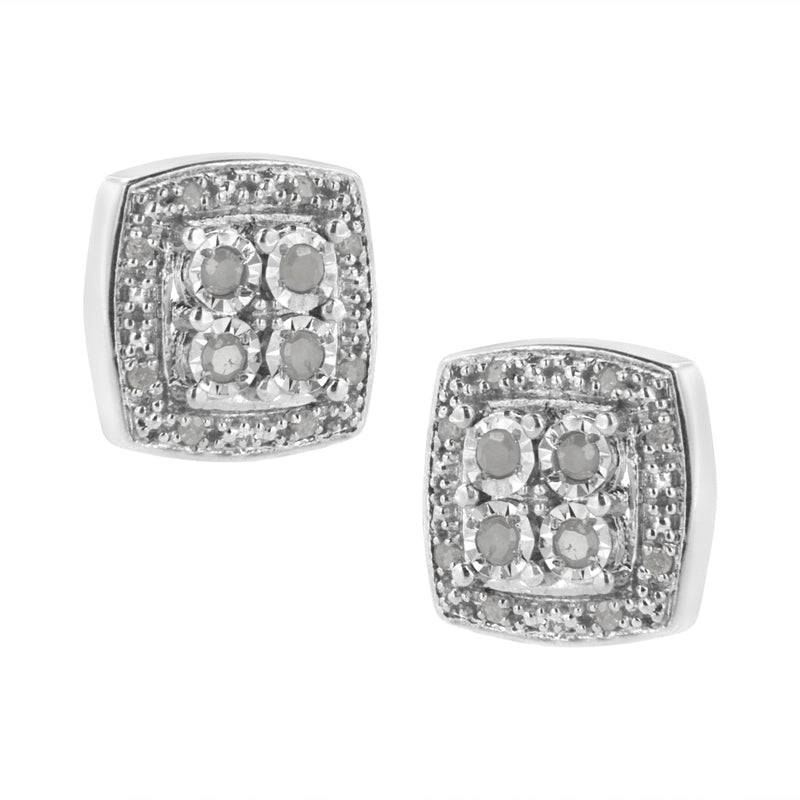 Bids.com .925 Sterling Silver 1/4 cttw Round Cut Diamond Square Shape Milgrain Stud Earrings (I-J Color, I3 Clarity) Earrings White Smoke White.Sterling Silver / 0.25