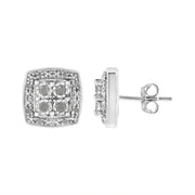Bids.com .925 Sterling Silver 1/4 cttw Round Cut Diamond Square Shape Milgrain Stud Earrings (I-J Color, I3 Clarity) Earrings White Smoke White.Sterling Silver / 0.25