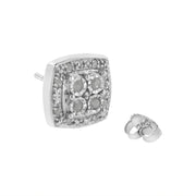 Bids.com .925 Sterling Silver 1/4 cttw Round Cut Diamond Square Shape Milgrain Stud Earrings (I-J Color, I3 Clarity) Earrings White Smoke White.Sterling Silver / 0.25