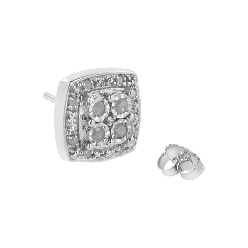 Bids.com .925 Sterling Silver 1/4 cttw Round Cut Diamond Square Shape Milgrain Stud Earrings (I-J Color, I3 Clarity) Earrings White Smoke White.Sterling Silver / 0.25