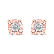 Bids.com 10K Yellow Gold Plated .925 Sterling Silver 1/10 Cttw Round Brilliant-Cut Diamond Miracle-Set Stud Earrings (J-K Color, I3 Clarity) Earrings White Smoke 0.1 / Rose.Sterling Silver
