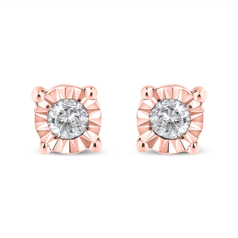 Bids.com 10K Yellow Gold Plated .925 Sterling Silver 1/10 Cttw Round Brilliant-Cut Diamond Miracle-Set Stud Earrings (J-K Color, I3 Clarity) Earrings White Smoke 0.1 / Rose.Sterling Silver