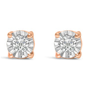 Bids.com .925 Sterling Silver 1/10 Cttw Round Brilliant-Cut Lab Grown Diamond Miracle-Set Stud Earrings (F-G Color, VS1-VS2 Clarity) Earrings White Smoke Rose.Sterling Silver / 0.1