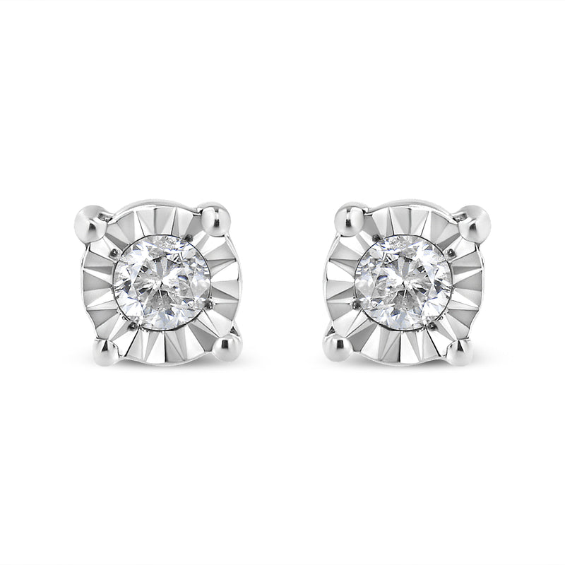 Bids.com 10K Yellow Gold Plated .925 Sterling Silver 1/10 Cttw Round Brilliant-Cut Diamond Miracle-Set Stud Earrings (J-K Color, I3 Clarity) Earrings White Smoke 0.1 / White.Sterling Silver