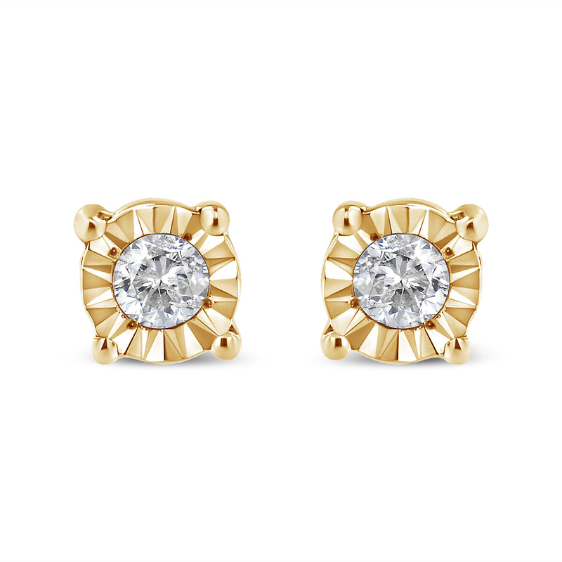 Bids.com 10K Yellow Gold Plated .925 Sterling Silver 1/10 Cttw Round Brilliant-Cut Diamond Miracle-Set Stud Earrings (J-K Color, I3 Clarity) Earrings White Smoke 0.1 / Yellow.Sterling Silver
