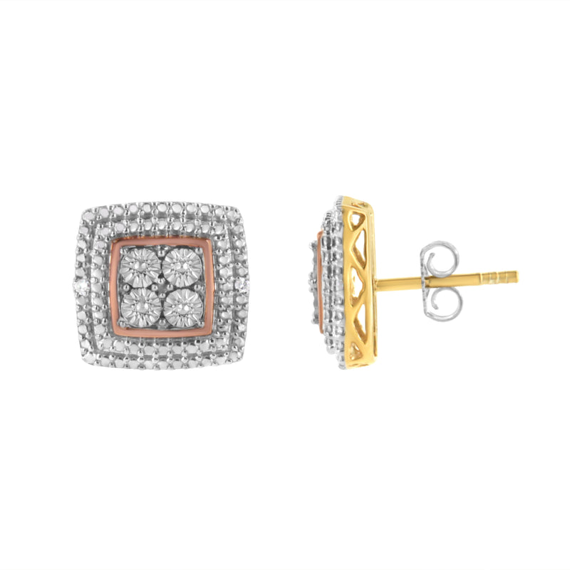 Bids.com 10K Yellow, White, and Rose Gold Plated Sterling Silver Diamond Accent Earrings (I-J Clarity, I3 Color) Earrings White Smoke YellowWhiteRose.Sterling Silver / 0.02