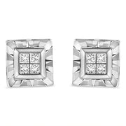 Bids.com .925 Sterling Silver 1/6 Cttw Invisible Set Princess-Cut Diamond Quad Composite Stud Earrings (H-I Color, I1-I2 Clarity) Earrings Light Gray White.Sterling Silver / 0.15