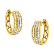 Bids.com 10K Yellow Gold 3/4 Cttw Pave and Channel Set Diamond Triple Row Modern Hoop Earrings (I-J Color, I2-I3 Clarity) Earrings White Smoke Yellow.Gold / 0.78