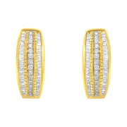 Bids.com 10K Yellow Gold 3/4 Cttw Pave and Channel Set Diamond Triple Row Modern Hoop Earrings (I-J Color, I2-I3 Clarity) Earrings White Smoke Yellow.Gold / 0.78