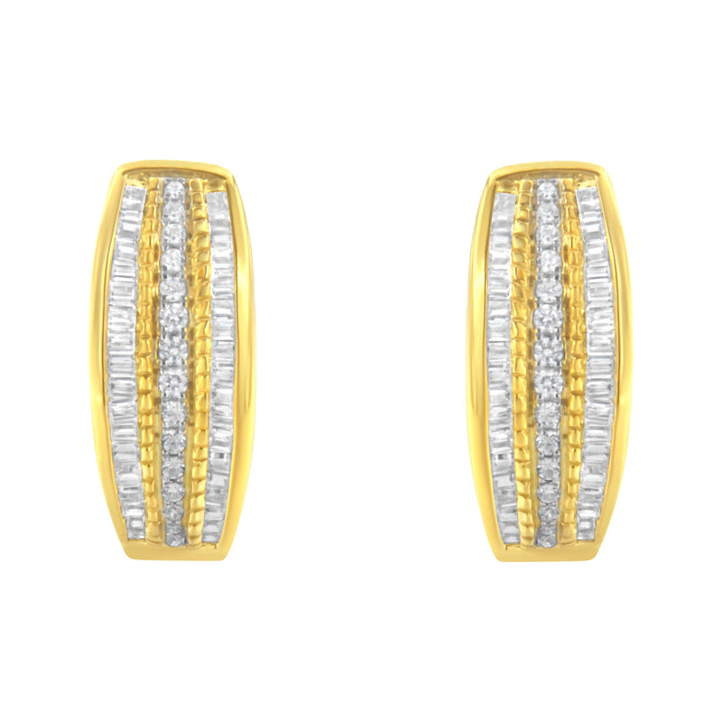 Bids.com 10K Yellow Gold 3/4 Cttw Pave and Channel Set Diamond Triple Row Modern Hoop Earrings (I-J Color, I2-I3 Clarity) Earrings White Smoke Yellow.Gold / 0.78