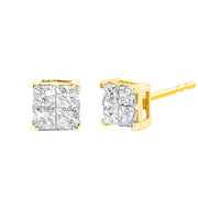 Bids.com 10K Yellow Gold Plated .925 Sterling Silver 1.0 Cttw Princess-Cut Diamond Composite Multi Stone Stud Earrings (J-K Color, SI2-I1 Clarity) Earrings White Smoke Yellow.Sterling Silver / 1