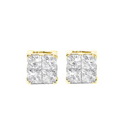 Bids.com 10K Yellow Gold Plated .925 Sterling Silver 1.0 Cttw Princess-Cut Diamond Composite Multi Stone Stud Earrings (J-K Color, SI2-I1 Clarity) Earrings White Smoke Yellow.Sterling Silver / 1
