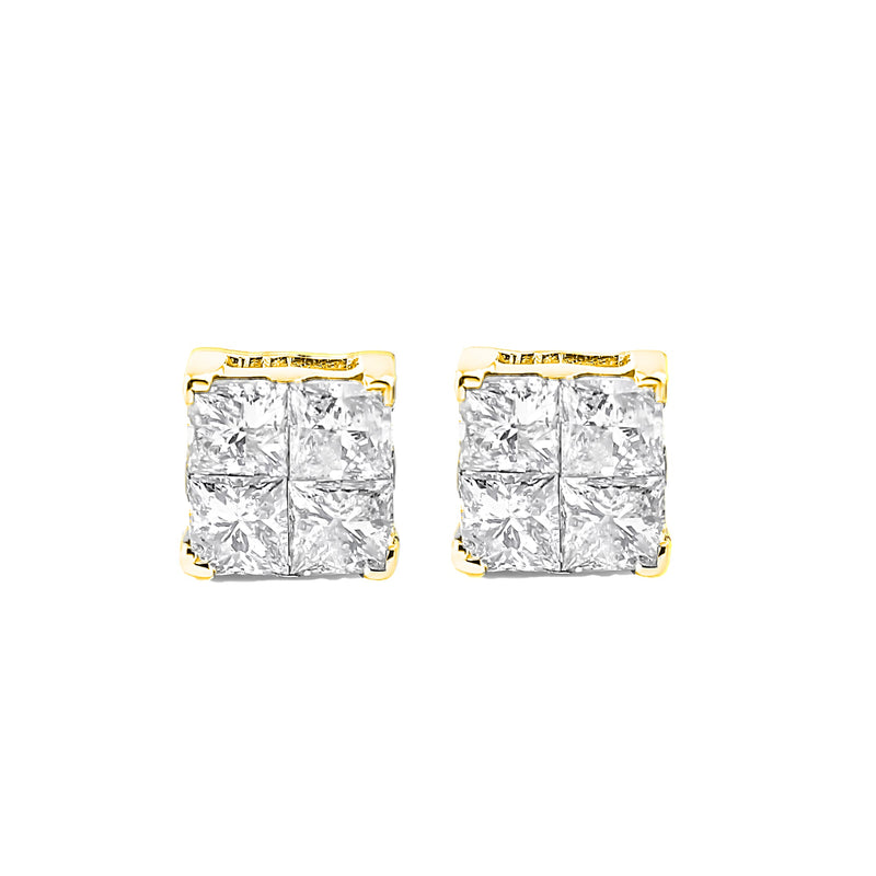 Bids.com 10K Yellow Gold Plated .925 Sterling Silver 1.0 Cttw Princess-Cut Diamond Composite Multi Stone Stud Earrings (J-K Color, SI2-I1 Clarity) Earrings White Smoke Yellow.Sterling Silver / 1