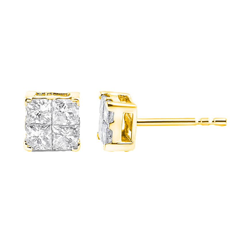 Bids.com 10K Yellow Gold Plated .925 Sterling Silver 1.0 Cttw Princess-Cut Diamond Composite Multi Stone Stud Earrings (J-K Color, SI2-I1 Clarity) Earrings White Smoke Yellow.Sterling Silver / 1