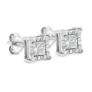 Bids.com .925 Sterling Silver 1/2 Cttw Miracle Set Princess-cut Diamond Solitaire Stud Earrings (I-J Color, SI1-SI2 Clarity) Earrings White Smoke White.Sterling Silver / 0.5,White.Sterling Silver / 0.63,White.Sterling Silver / 0.25