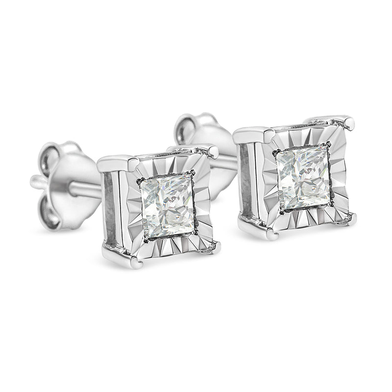 Bids.com .925 Sterling Silver 1/2 Cttw Miracle Set Princess-cut Diamond Solitaire Stud Earrings (I-J Color, SI1-SI2 Clarity) Earrings White Smoke White.Sterling Silver / 0.5,White.Sterling Silver / 0.63,White.Sterling Silver / 0.25