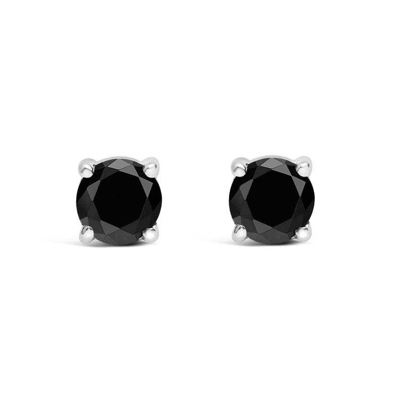 Bids.com .925 Sterling Silver 1/2 Cttw Black Diamond Solitaire Stud Earrings Earrings White Smoke White.Sterling Silver / 0.37