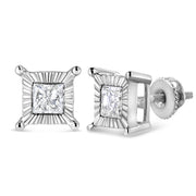Bids.com .925 Sterling Silver 1.0 Cttw Miracle Set Princess-cut Diamond Solitaire Stud Earrings (H-I Color, I2-I3 Clarity) Earrings White Smoke White.Sterling Silver / 1