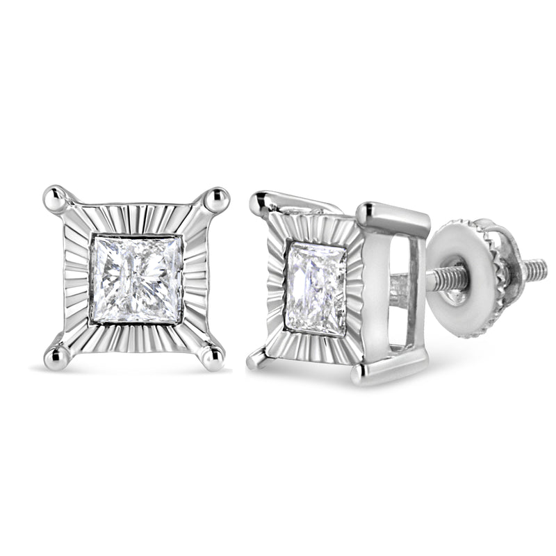 Bids.com .925 Sterling Silver 1.0 Cttw Miracle Set Princess-cut Diamond Solitaire Stud Earrings (H-I Color, I2-I3 Clarity) Earrings White Smoke White.Sterling Silver / 1