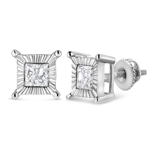 Bids.com .925 Sterling Silver 1.0 Cttw Miracle Set Princess-cut Diamond Solitaire Stud Earrings (H-I Color, I2-I3 Clarity) Earrings White Smoke White.Sterling Silver / 1