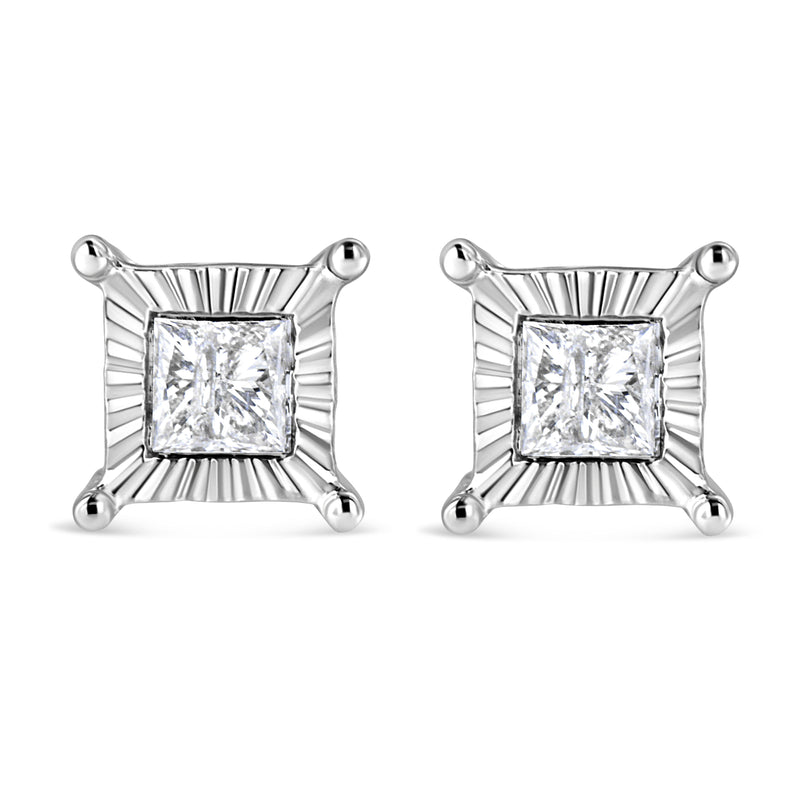 Bids.com .925 Sterling Silver 1.0 Cttw Miracle Set Princess-cut Diamond Solitaire Stud Earrings (H-I Color, I2-I3 Clarity) Earrings White Smoke White.Sterling Silver / 1,White.Sterling Silver / 0.33,White.Sterling Silver / 0.5