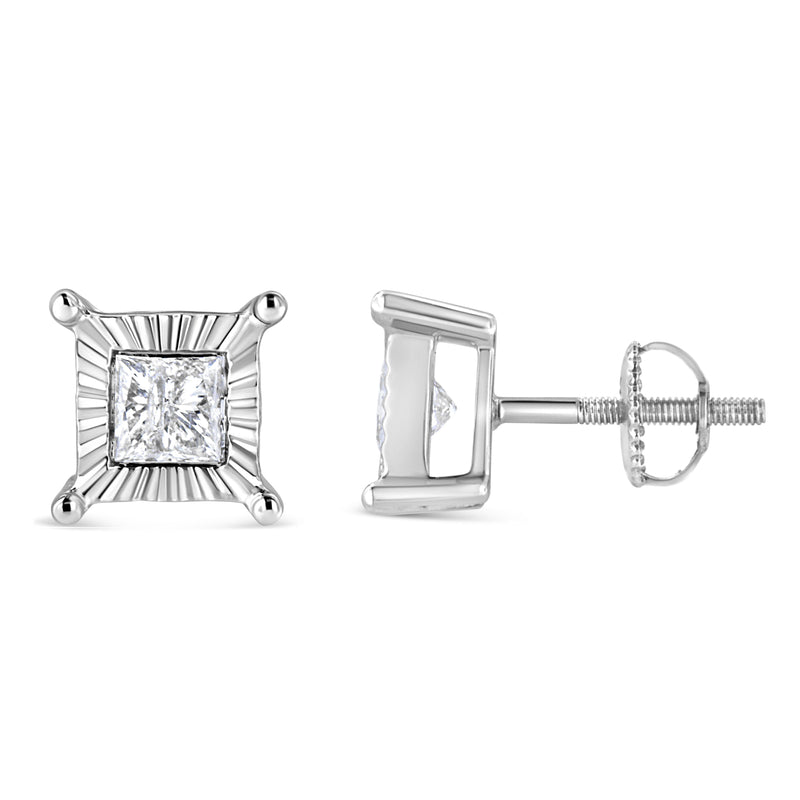 Bids.com .925 Sterling Silver 1.0 Cttw Miracle Set Princess-cut Diamond Solitaire Stud Earrings (H-I Color, I2-I3 Clarity) Earrings White Smoke White.Sterling Silver / 1,White.Sterling Silver / 0.33,White.Sterling Silver / 0.5