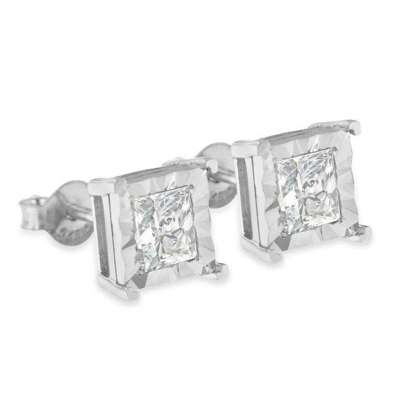 Bids.com .925 Sterling Silver 1.0 Cttw Miracle Set Princess-cut Diamond Solitaire Stud Earrings (H-I Color, I2-I3 Clarity) Earrings White Smoke White.Sterling Silver / 1,White.Sterling Silver / 0.33,White.Sterling Silver / 0.5