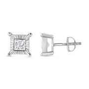 Bids.com .925 Sterling Silver 1.0 Cttw Miracle Set Princess-cut Diamond Solitaire Stud Earrings (H-I Color, I2-I3 Clarity) Earrings White Smoke White.Sterling Silver / 1,White.Sterling Silver / 0.33,White.Sterling Silver / 0.5