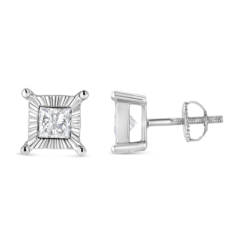 Bids.com .925 Sterling Silver 1.0 Cttw Miracle Set Princess-cut Diamond Solitaire Stud Earrings (H-I Color, I2-I3 Clarity) Earrings White Smoke White.Sterling Silver / 1,White.Sterling Silver / 0.33,White.Sterling Silver / 0.5