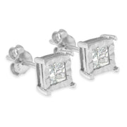 Bids.com .925 Sterling Silver 1/2 Cttw Miracle Set Princess-cut Diamond Solitaire Stud Earrings (H-I Color, SI2-I1 Clarity) Earrings White Smoke White.Sterling Silver / 0.5
