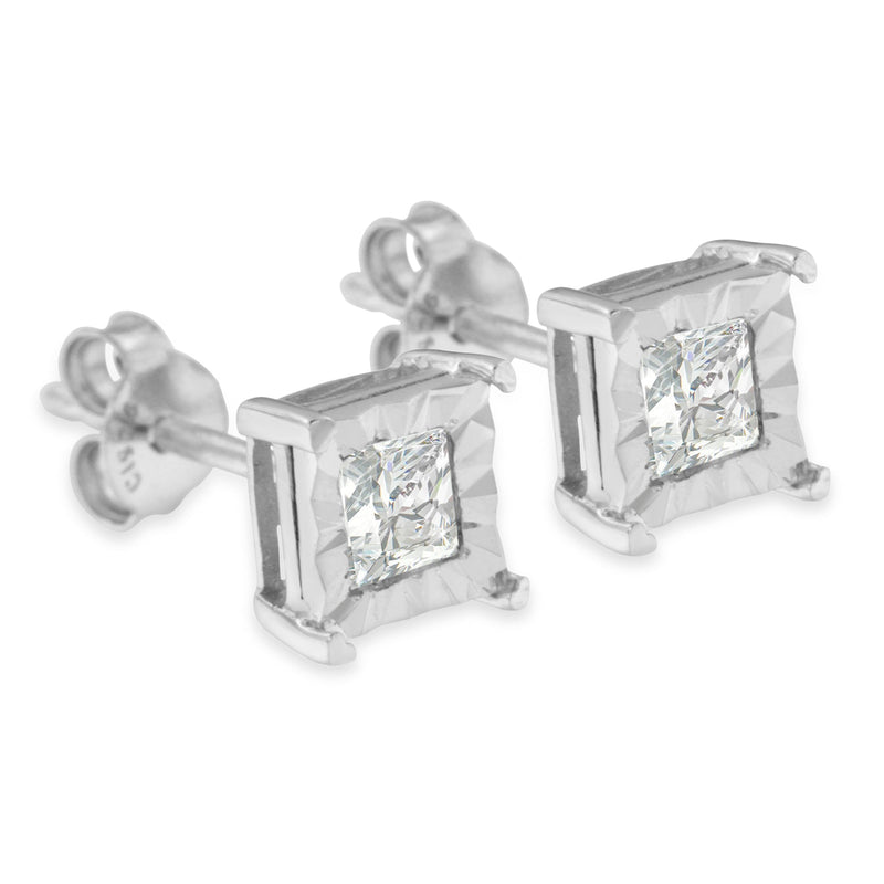 Bids.com .925 Sterling Silver 1/2 Cttw Miracle Set Princess-cut Diamond Solitaire Stud Earrings (H-I Color, SI2-I1 Clarity) Earrings White Smoke White.Sterling Silver / 0.5