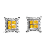Bids.com .925 Sterling Silver 1/2 Cttw Yellow Princess Diamond Quad Stud Earring Earrings White Smoke White.Sterling Silver / 0.5