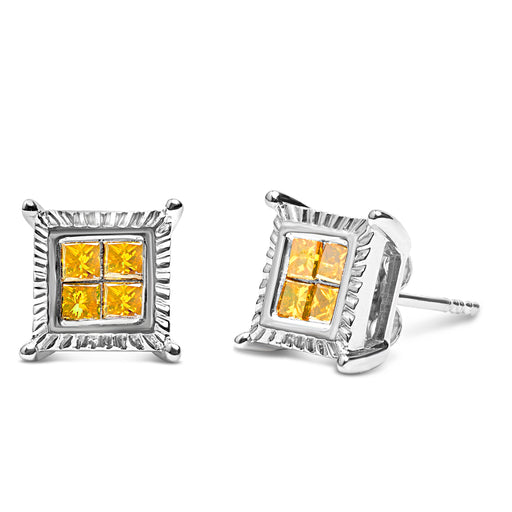 Bids.com .925 Sterling Silver 1/2 Cttw Yellow Princess Diamond Quad Stud Earring Earrings White Smoke White.Sterling Silver / 0.5