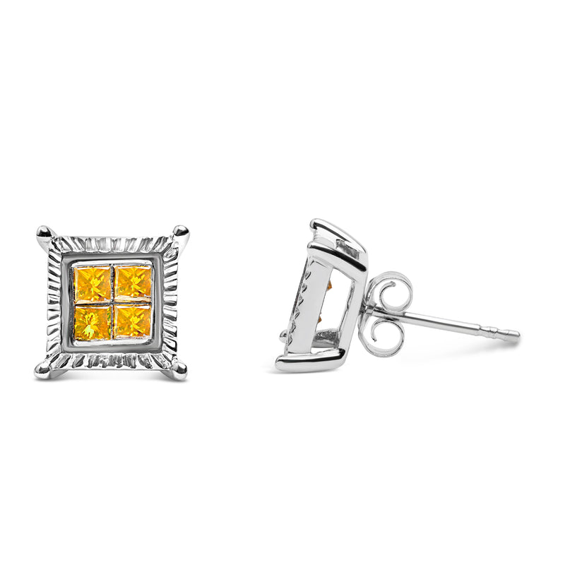 Bids.com .925 Sterling Silver 1/2 Cttw Yellow Princess Diamond Quad Stud Earring Earrings White Smoke White.Sterling Silver / 0.5