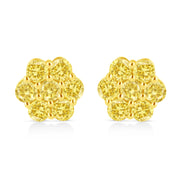 Bids.com .925 Sterling Silver 1/4 Cttw Treated Yellow Diamond Floral Stud Earrings (Yellow Color, I1-I2 Clarity) Earrings White Smoke Yellow.Sterling Silver / 1 / Yellow Diamond