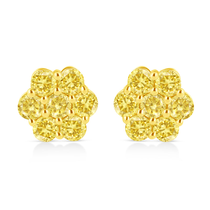 Bids.com .925 Sterling Silver 1/4 Cttw Treated Yellow Diamond Floral Stud Earrings (Yellow Color, I1-I2 Clarity) Earrings White Smoke Yellow.Sterling Silver / 1 / Yellow Diamond