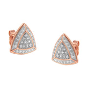 Bids.com 14K Rose Gold over .925 Sterling Silver Diamond-Accented Trillion Shaped 4-Stone Halo-Style Stud Earrings (H-I Color, I2-I3 Clarity) Earrings White Smoke Rose.Sterling Silver / 0.03