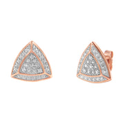 Bids.com 14K Rose Gold over .925 Sterling Silver Diamond-Accented Trillion Shaped 4-Stone Halo-Style Stud Earrings (H-I Color, I2-I3 Clarity) Earrings White Smoke Rose.Sterling Silver / 0.03
